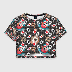 Футболка 3D укороченная женская Алиса в стране чудес - карты и время, цвет: 3D-принт