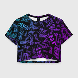 Футболка 3D укороченная женская STI NEON PATTERN, цвет: 3D-принт