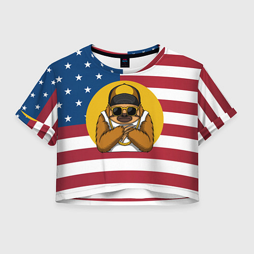 Женский топ Ленивец на фоне Американского флага / 3D-принт – фото 1