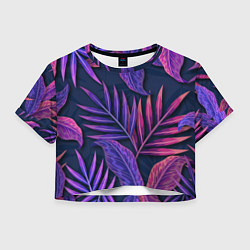 Футболка 3D укороченная женская Neon Tropical plants pattern, цвет: 3D-принт