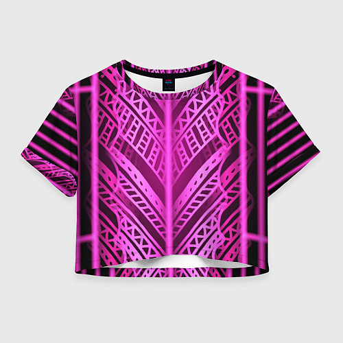 Женский топ Неоновая абстракция Розовый светящийся узор на тем / 3D-принт – фото 1