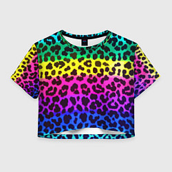 Футболка 3D укороченная женская Leopard Pattern Neon, цвет: 3D-принт