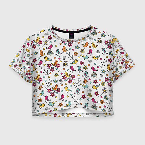 Женский топ Птицы и цветы Разноцветный узор в дудл стиле / 3D-принт – фото 1