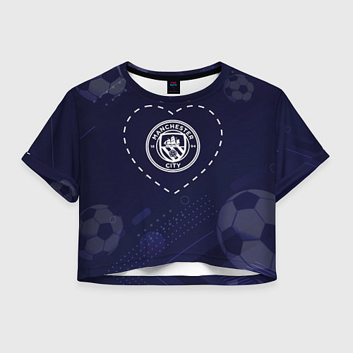 Женский топ Лого Manchester City в сердечке на фоне мячей / 3D-принт – фото 1