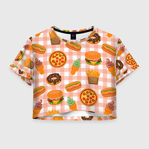 Женский топ PIZZA DONUT BURGER FRIES ICE CREAM pattern / 3D-принт – фото 1