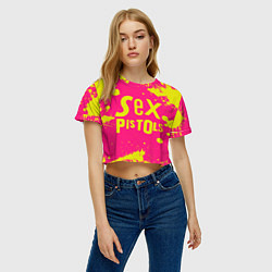 Футболка 3D укороченная женская Sex Pistols Yellow Logo, цвет: 3D-принт — фото 2