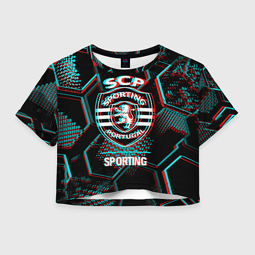 Женский топ Sporting FC в стиле Glitch на темном фоне / 3D-принт – фото 1