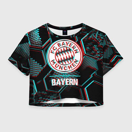 Женский топ Bayern FC в стиле Glitch на темном фоне / 3D-принт – фото 1