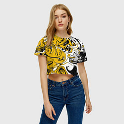 Футболка 3D укороченная женская Черно-желтые разводы, цвет: 3D-принт — фото 2