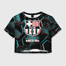 Футболка 3D укороченная женская Barcelona FC в стиле Glitch на темном фоне, цвет: 3D-принт