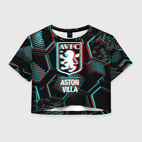 Женский топ Aston Villa FC в стиле Glitch на темном фоне / 3D-принт – фото 1