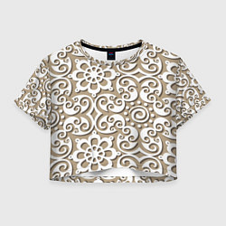 Футболка 3D укороченная женская Цветочный кружевной орнамент, цвет: 3D-принт