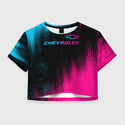 Футболка 3D укороченная женская Chevrolet - neon gradient: символ сверху, цвет: 3D-принт