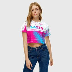 Футболка 3D укороченная женская Lazio neon gradient style: символ сверху, цвет: 3D-принт — фото 2