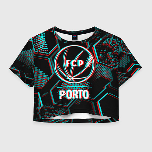 Женский топ Porto FC в стиле glitch на темном фоне / 3D-принт – фото 1