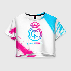 Футболка 3D укороченная женская Real Madrid neon gradient style, цвет: 3D-принт