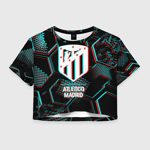 Женский топ Atletico Madrid FC в стиле glitch на темном фоне / 3D-принт – фото 1