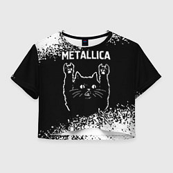 Футболка 3D укороченная женская Группа Metallica и рок кот, цвет: 3D-принт