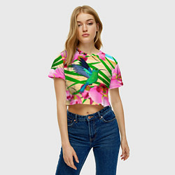 Футболка 3D укороченная женская Колибри и орхидеи, цвет: 3D-принт — фото 2