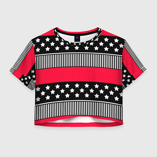 Женский топ Red and black pattern with stripes and stars / 3D-принт – фото 1
