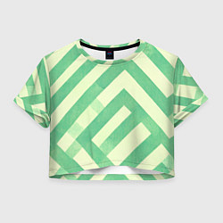 Футболка 3D укороченная женская Зеленые геометрические узоры, цвет: 3D-принт