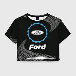 Футболка 3D укороченная женская Ford в стиле Top Gear со следами шин на фоне, цвет: 3D-принт