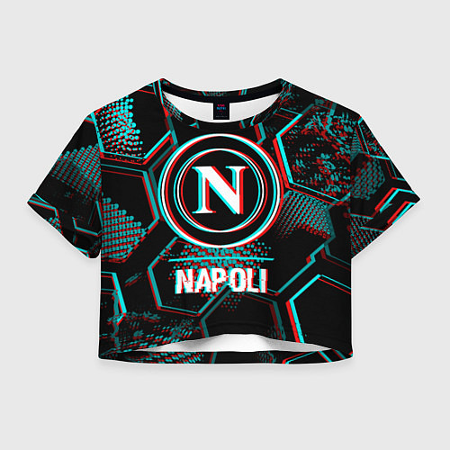 Женский топ Napoli FC в стиле glitch на темном фоне / 3D-принт – фото 1