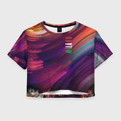 Футболка 3D укороченная женская Разноцветная экспрессивная композиция - Milano, цвет: 3D-принт