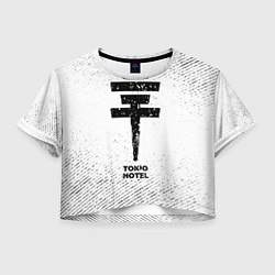 Футболка 3D укороченная женская Tokio Hotel с потертостями на светлом фоне, цвет: 3D-принт