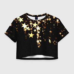 Футболка 3D укороченная женская Золотые праздничные звезды, цвет: 3D-принт