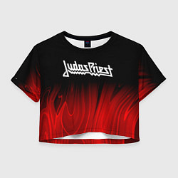 Футболка 3D укороченная женская Judas Priest red plasma, цвет: 3D-принт