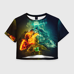 Футболка 3D укороченная женская 4 элемента - природные стихии, цвет: 3D-принт