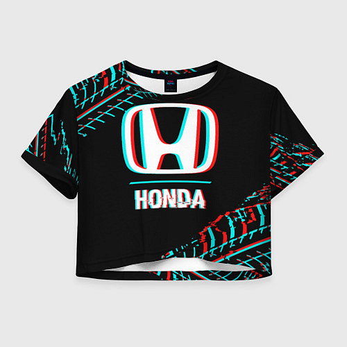 Женский топ Значок Honda в стиле glitch на темном фоне / 3D-принт – фото 1