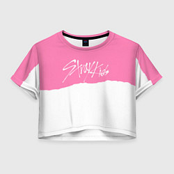 Футболка 3D укороченная женская Stray Kids pink and white, цвет: 3D-принт