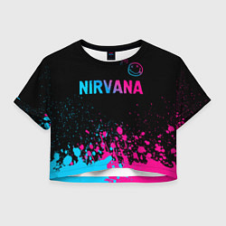 Футболка 3D укороченная женская Nirvana - neon gradient: символ сверху, цвет: 3D-принт