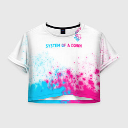 Футболка 3D укороченная женская System of a Down neon gradient style: символ сверх, цвет: 3D-принт