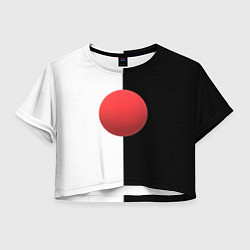 Футболка 3D укороченная женская Красный шар на черно-белом фоне с объемным эффекто, цвет: 3D-принт