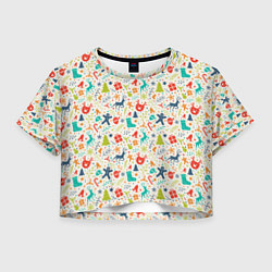 Футболка 3D укороченная женская Новогодняя символика, цвет: 3D-принт