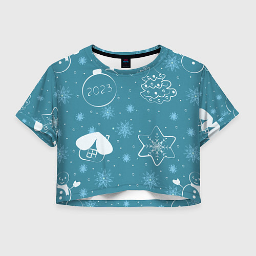 Женский топ Новогодние снежинки на голубом фоне / 3D-принт – фото 1