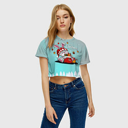Футболка 3D укороченная женская Новогодний заяц, цвет: 3D-принт — фото 2