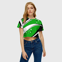 Футболка 3D укороченная женская Абстрактный узор черно зеленый с белым, цвет: 3D-принт — фото 2