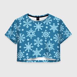 Футболка 3D укороченная женская Blue snow, цвет: 3D-принт