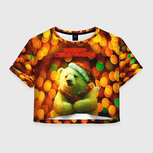 Женский топ Merry Christmas белый медвежонок / 3D-принт – фото 1