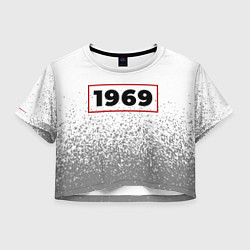 Футболка 3D укороченная женская 1969 - в красной рамке на светлом, цвет: 3D-принт