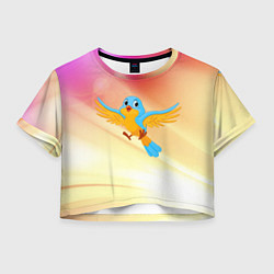 Футболка 3D укороченная женская Полет мультяшной птицы, цвет: 3D-принт