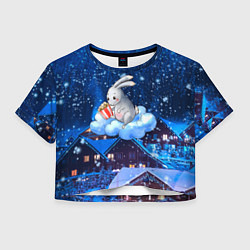 Футболка 3D укороченная женская Заяц на облаке, цвет: 3D-принт