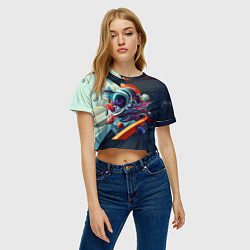 Футболка 3D укороченная женская Космос в стиле кубизма, цвет: 3D-принт — фото 2