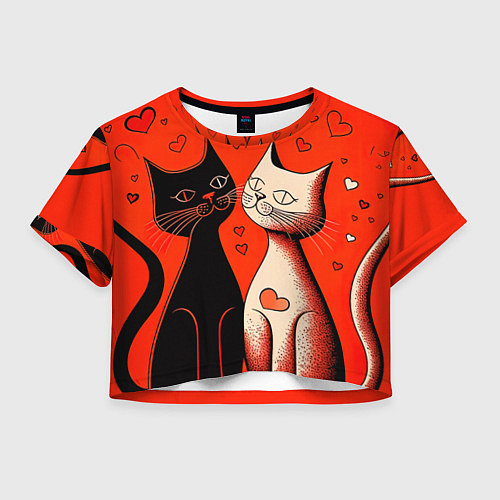 Женский топ Влюблённые кошки на красном фоне / 3D-принт – фото 1