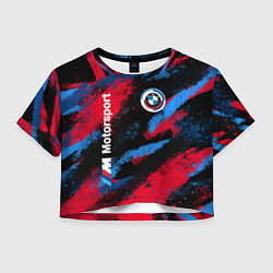 Футболка 3D укороченная женская BMW - буйство красок, цвет: 3D-принт