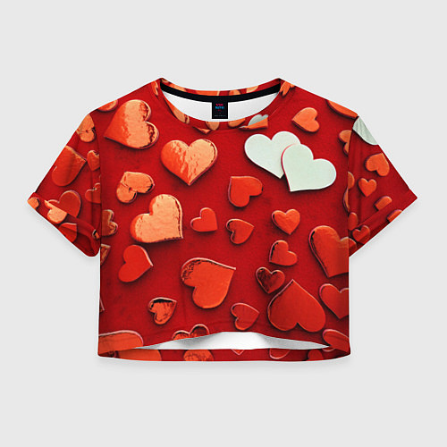 Женский топ Красные сердца на красном фоне / 3D-принт – фото 1